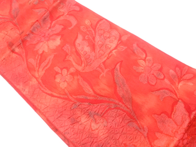 JAPANESE KIMONO / VINTAGE NAGOYA OBI / WOVEN FLOWER WITH BIRDS